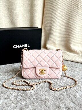 Chanel Light Pink Quilted Mini Flap Chain Bag
